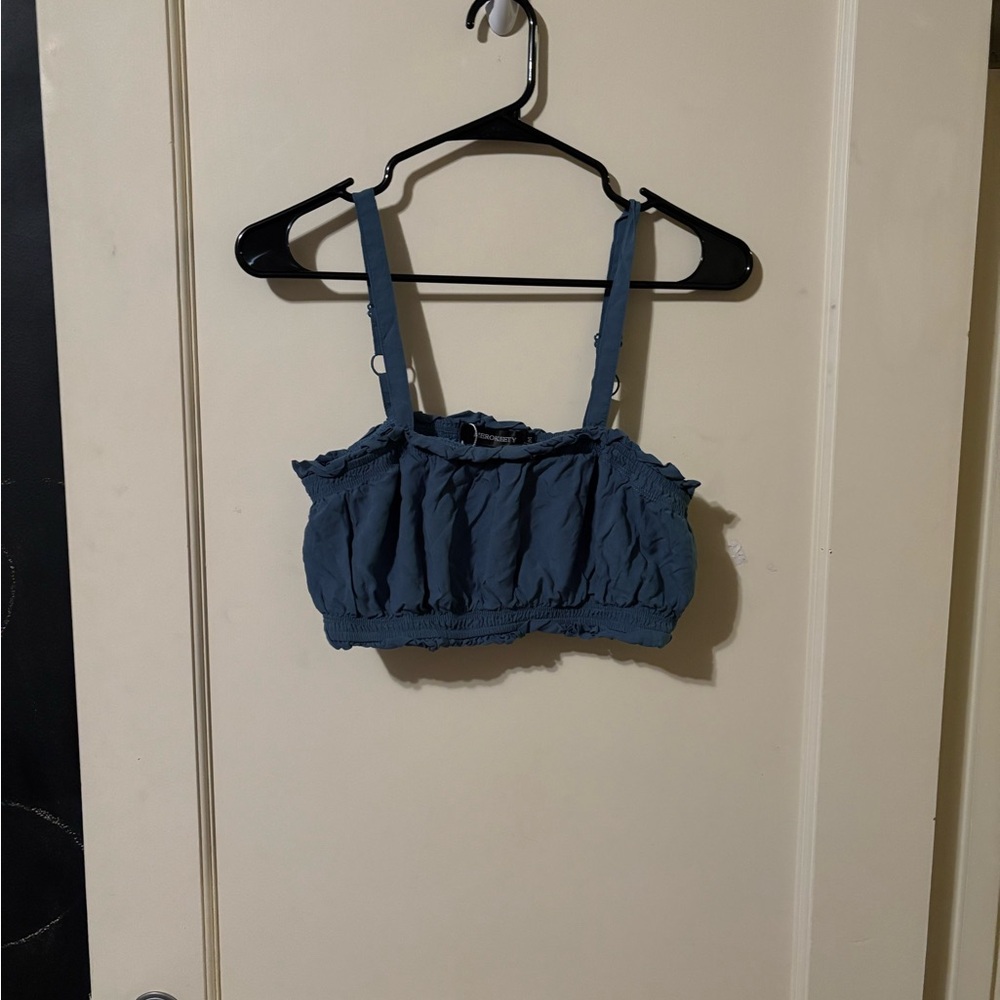 Elegant Blue Ruffled Tank Top